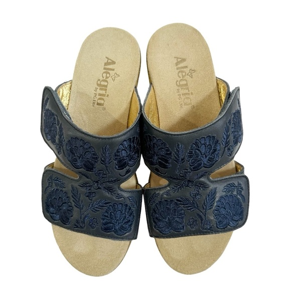 Alegria Blue Slide Sandals with Floral Pattern - Picture 4 of 10